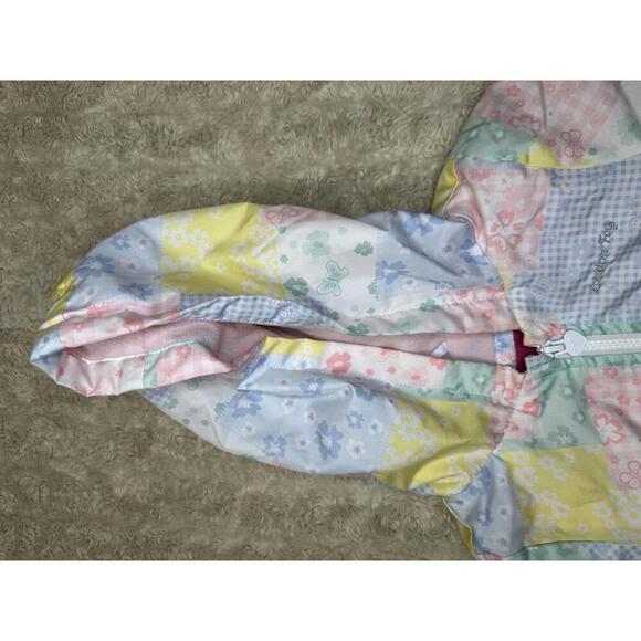 London Fog multicolored patchwork zip front ruffled hooded raincoat Size 12M - Picture 2 of 7
